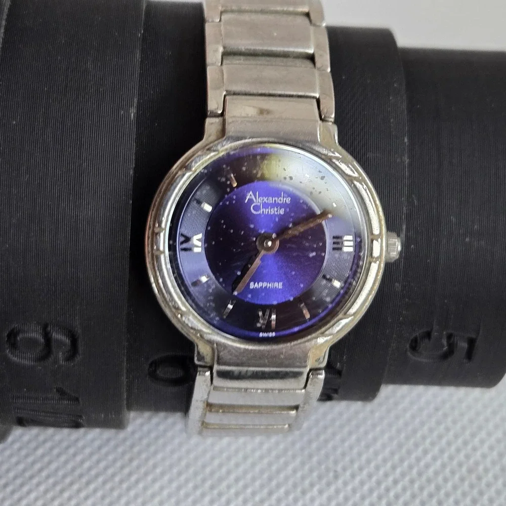 Alexandre Christie 8053L Watch Womens Silver Blue Dial Sapphire 5.5